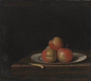 Naturaleza muerta con manzanas en un plato 