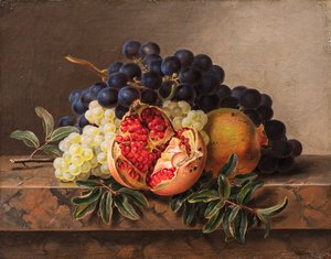 Granadas y uvas verdes y azules en un marco de mármol, 1833 de Johan Laurentz Jensen