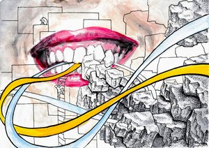 Dientes. Piedras y cuerdas. Pintura en acuarela y tinta. de Johan Liewendahl