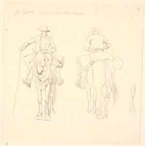 Campagnol a caballo, visto de frente y de atrás, y estudio de la pata trasera de un caballo de Johan Thomas Lundbye