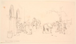 Campesinos fuera de una quesería de Johan Thomas Lundbye