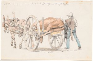 Un caballo muerto llevado en una carreta de burro de Johan Thomas Lundbye