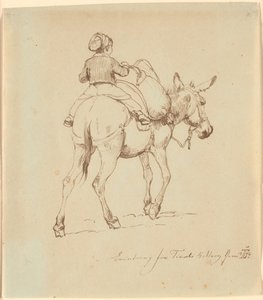 Un niño sentado en un burro cargado, visto desde atrás de Johan Thomas Lundbye