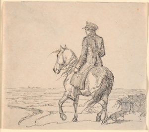 Un jinete visto desde atrás cabalgando hacia un paisaje extenso de Johan Thomas Lundbye