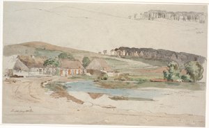El estanque en Brofelde. F.o. un estudio repetido del perfil de la colina y el bosque de Johan Thomas Lundbye