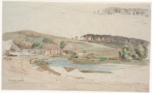 El estanque en Brofelde. F.o. un estudio repetido del perfil de la colina y el bosque de Johan Thomas Lundbye