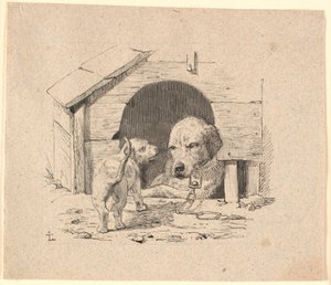 El cachorro. Ilustración de "Fábulas para niños" de Kaalund de Johan Thomas Lundbye