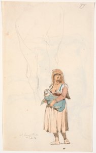 Italiana con su hijo lactante, arriba estudio a lápiz de - probablemente - una pata de caballo de Johan Thomas Lundbye