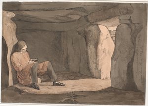Lorents Frölich sentado en una tumba de corredor de Johan Thomas Lundbye