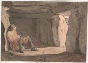 Lorents Frölich sentado en una tumba de corredor de Johan Thomas Lundbye