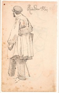 P.C. Skovgaard con caja de botánica, de pie y visto desde atrás de Johan Thomas Lundbye