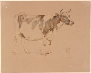 Vaca roja y blanca de pie de Johan Thomas Lundbye