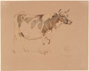 Vaca roja y blanca de pie de Johan Thomas Lundbye