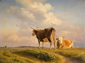 Dos vacas en un campo abierto de Johan Thomas Lundbye