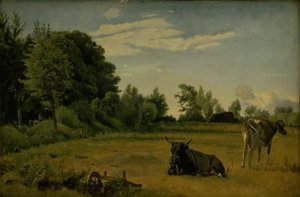 Dos vacas en un campo cerca de la Mansión Vognserup, Selandia de Johan Thomas Lundbye