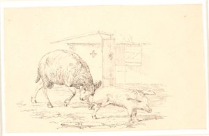El carnero y el cerdo. Ilustración para "Fábulas para niños" de Kaalund. Ver comentario del catálogo de archivos. de Johan Thomas Lundbye