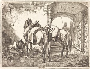 Caballos cosacos en un patio de Johann Adam Klein