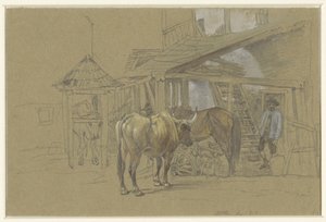 Bueyes y un caballo en el herraje de Johann Adam Klein