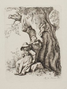 Para el Año Nuevo de 1820. Esposa de un granjero con un niño de Johann Adam Klein