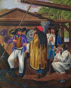 Cochero y marineros en un barco danubiano, de una serie de tipos vieneses ...