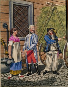 Cochero de un caballero, sirvienta y vendedor de heno, de una serie de Tipos vieneses ...