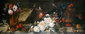 Naturaleza muerta con flores y frutas, c.1785-87