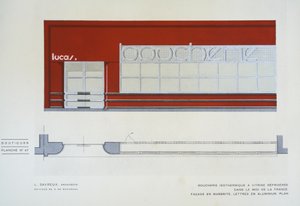 Boucherie Isothermique a Vitrine Refrigeree, L Savreux, Boutiques, Henry Delacroix, Editions S De Bonadona, París, finales de 1920s, Pochoir Print de Johann Baptist Edler von Lampi