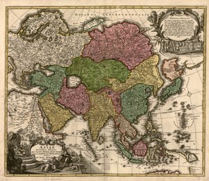 Asiae recentissima delineatio, qua status et imperia totius orientis unacum orientalibus indiis exhibentur LOC 2007627524 de Johann Baptist Homann