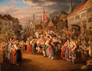 Festival de la cosecha con danza del gallo, 1839 de Johann Baptist Pflug
