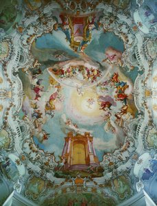 Fresco central de la iglesia de Wies, Baviera ... (fresco) de Johann Baptist Zimmermann