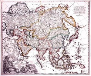 Asia Menor, Arabia y Japón, c.1725 (grabado en color)
