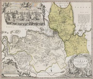 Mapa de Ingria con vista de San Petersburgo de Johann Baptista Homann