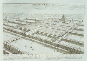 Vista panorámica del Palacio Real y los Jardines Colgantes de Babilonia, de 