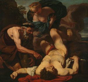 Selene y Endymion (antes titulado La muerte de Orión) de Johann Carl Loth (attributed to)