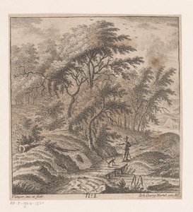 Hombre con un perro caminando por el borde del bosque de Johann Caspar Ulinger