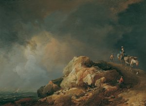 Paisaje costero con animales de carga. de Johann Christian Brand