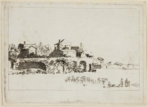 paisaje con chozas de Johann Christian Brand