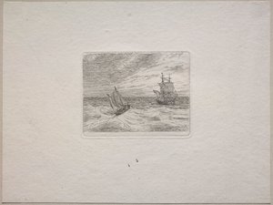 Mares agitados con un barco de dos maestros y velero de Johan Christian Dahl
