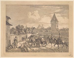 Lanceros rusos escoltando el cassonne del regimiento, 1816