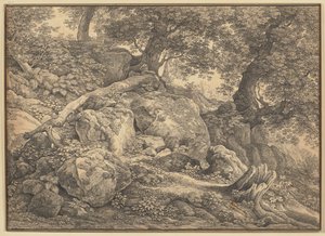 Ladera con peñascos y olivos en el parque de los príncipes Chigi en Ariccia de Johann Christian Reinhart