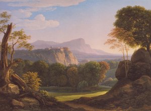 Alemán: Italienische Landschaft mit Schloss auf einem Bergrücken Paisaje italiano con castillo en una cresta de Johann Christian Reinhart