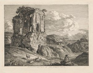 Paisaje con una tumba antigua; a la derecha, unas cabras y un pastor tocando la flauta de Johann Christian Reinhart