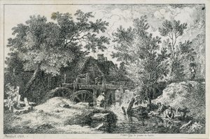Paisaje con molino de agua (primer ensayo de grabado en cobre) de Johann Christian Reinhart