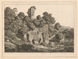 Paisaje - Ruinas de la villa de Ventidio Basso en Tívoli de Johann Christian Reinhart