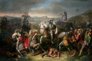 El duque Erich von Calenberg rescata al emperador Maximiliano en la batalla de Ratisbona en 1504 de Johann Christian Riepenhausen
