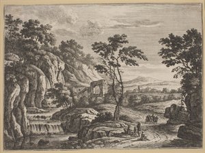 Paisaje con ruinas y una cascada de Johann Christoph Dietzsch