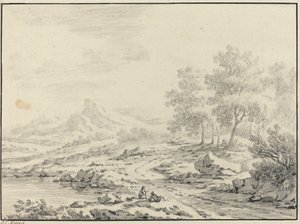 Dos hombres descansando cerca de un lago de Johann Christoph Dietzsch