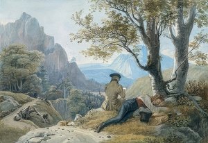 Artistas descansando en la montaña