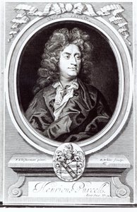 Retrato de Henry Purcell, compositor inglés, grabado por R. White, 1695 de Johann Closterman