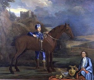 Retrato de un caballo de carreras y jockey, c.1690
